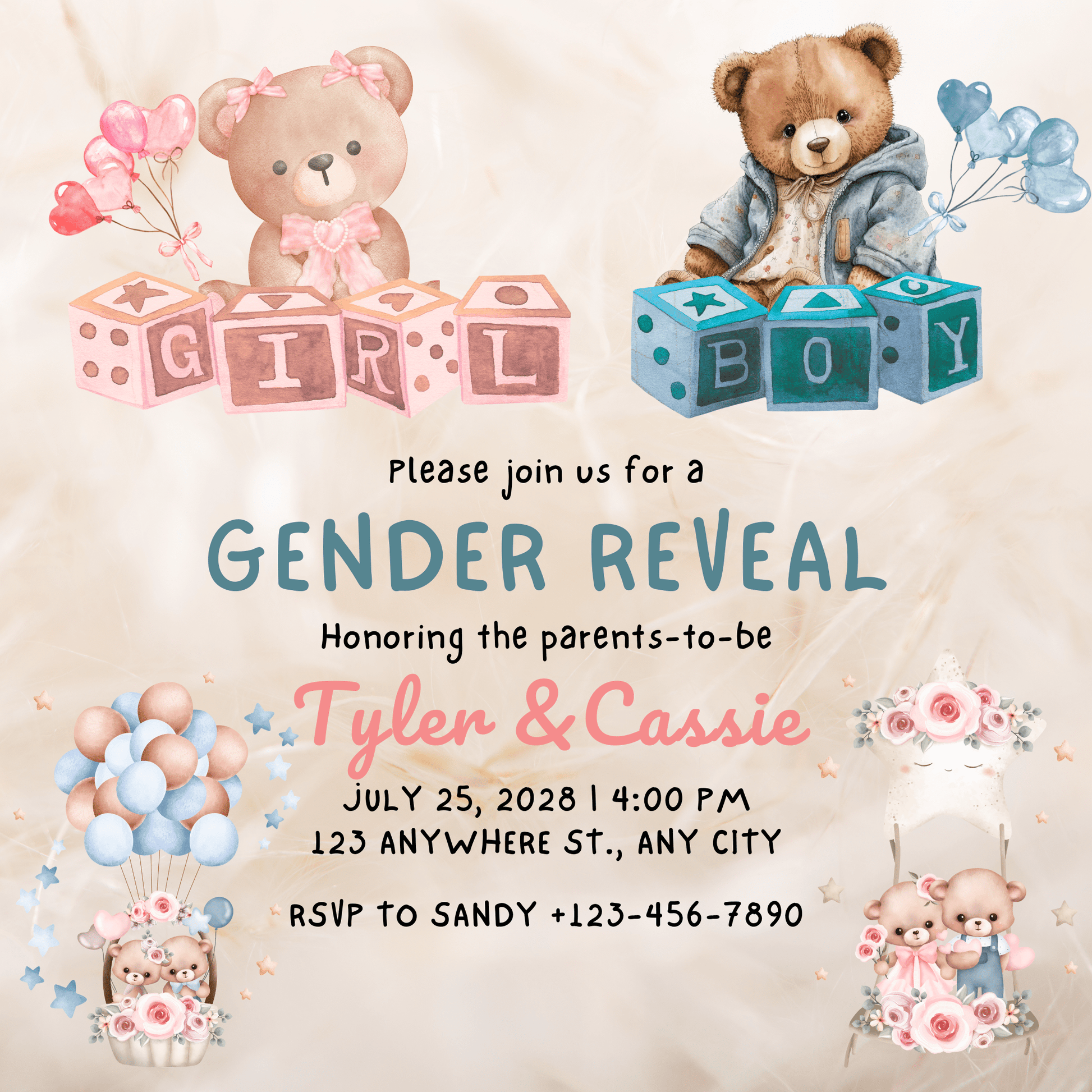 JMiY Invitations Bunting Personalized Gender Reveal Invitation – Digital Download | Custom Baby Reveal Party Invite | Emailed PDF or JPG