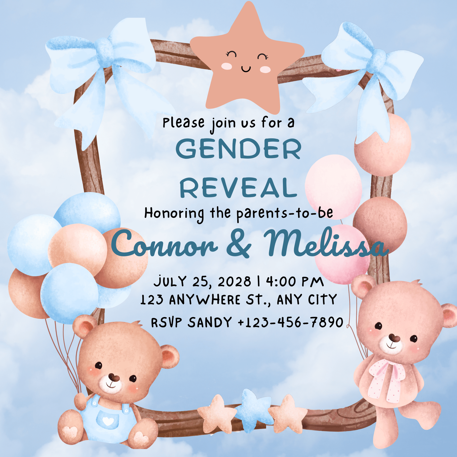 JMiY Invitations Bunting Personalized Gender Reveal Invitation – Digital Download | Custom Baby Reveal Party Invite | Emailed PDF or JPG