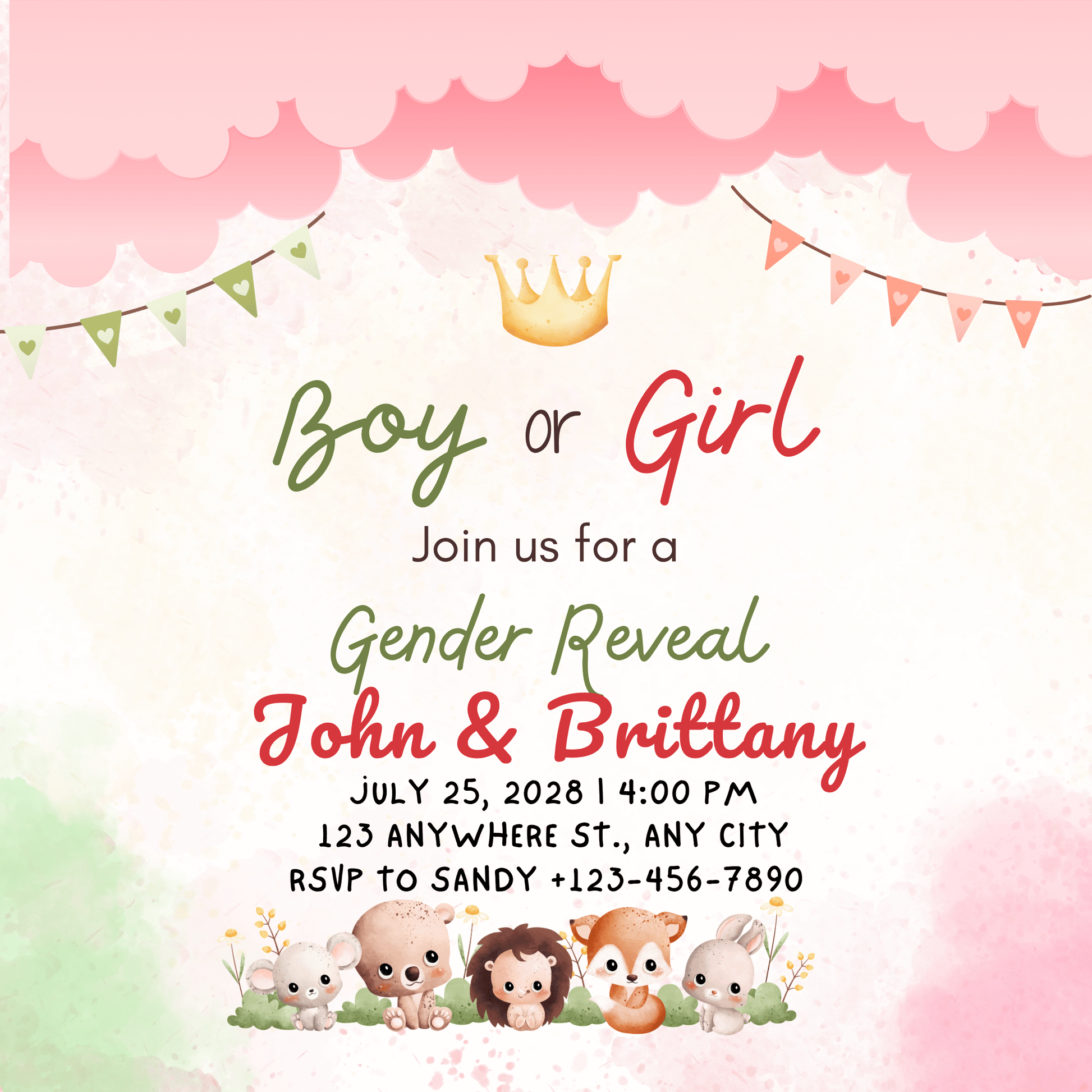 JMiY Invitations Bunting Personalized Gender Reveal Invitation – Digital Download | Custom Baby Reveal Party Invite | Emailed PDF or JPG