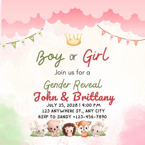 JMiY Invitations Bunting Personalized Gender Reveal Invitation – Digital Download | Custom Baby Reveal Party Invite | Emailed PDF or JPG