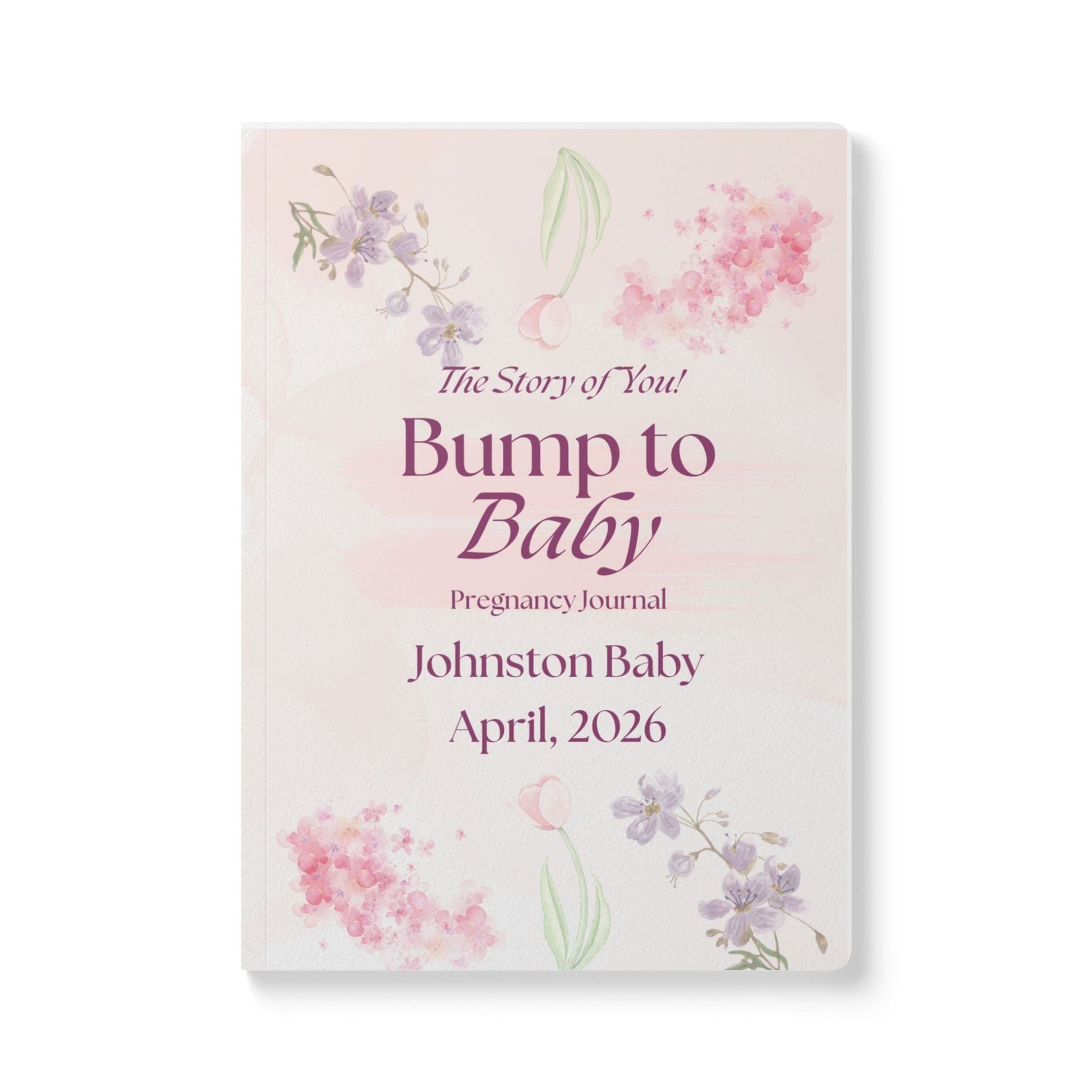 Printify Paper products 200 pages (100 sheets) / Ruled line / 5.75" x 8" Pregnancy Memory Journal, Bump to Baby Keepsake, Floral Softcover Notebook, Baby Shower Gift, Expecting Parent Journal, Maternity Diary